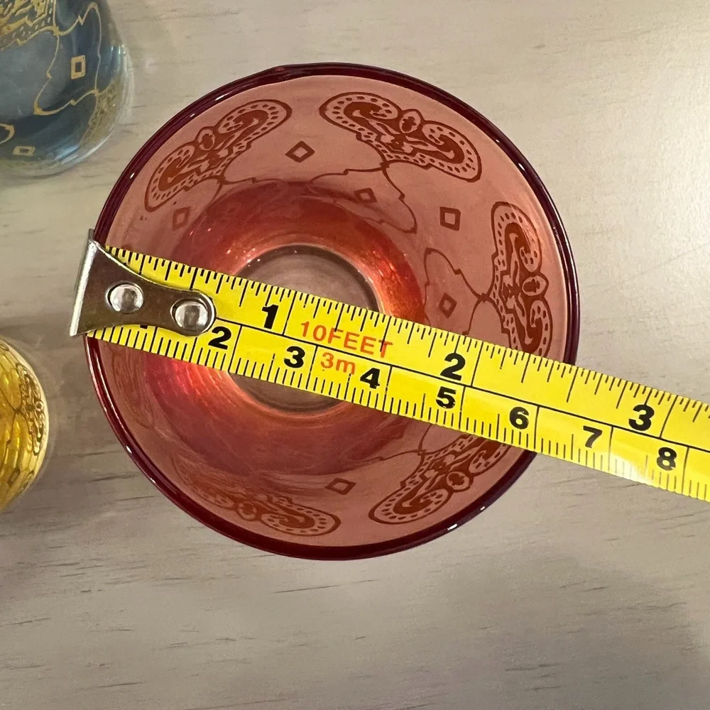 Scents & Feels Moroccan Tea Glasses Set of 6 Multicolored Gold Hand-Painted ARC
